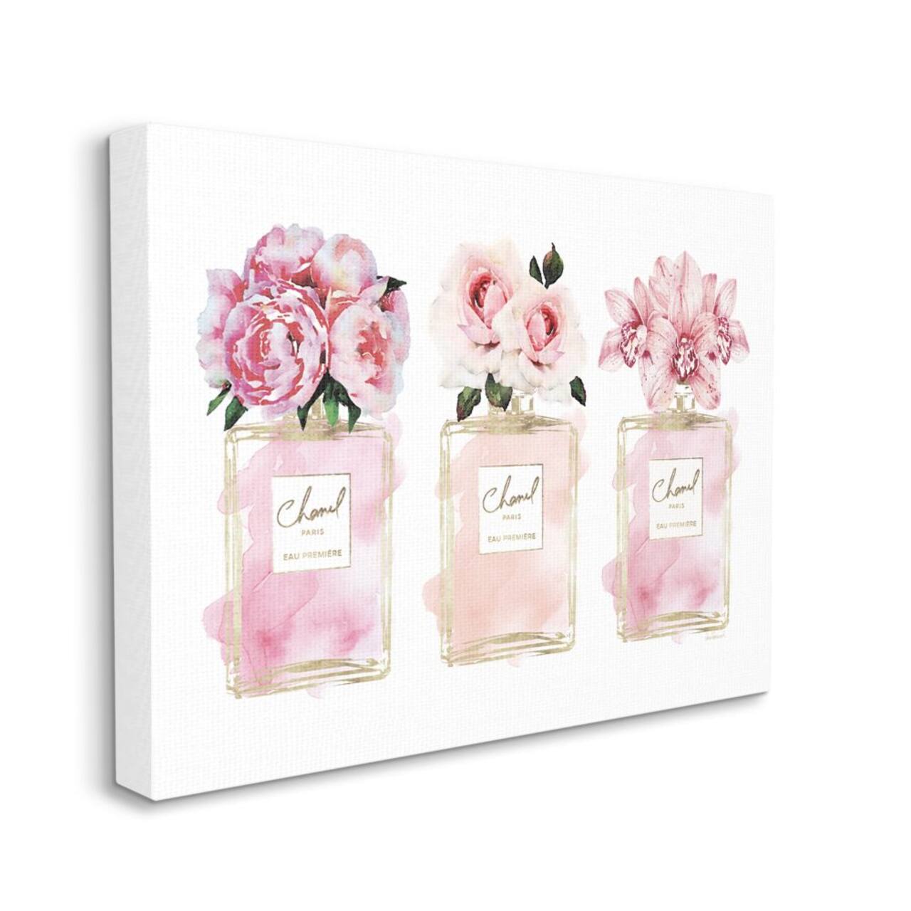 Stupell Industries Pink Flowers And Perfumes Glam Fashion Watercolor Design Canvas Wall Art